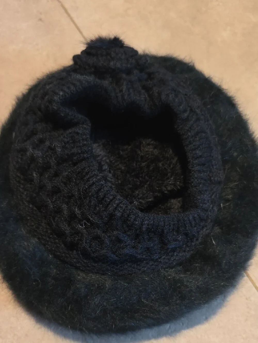 Girl's Faux Fur Knit Beret - Black